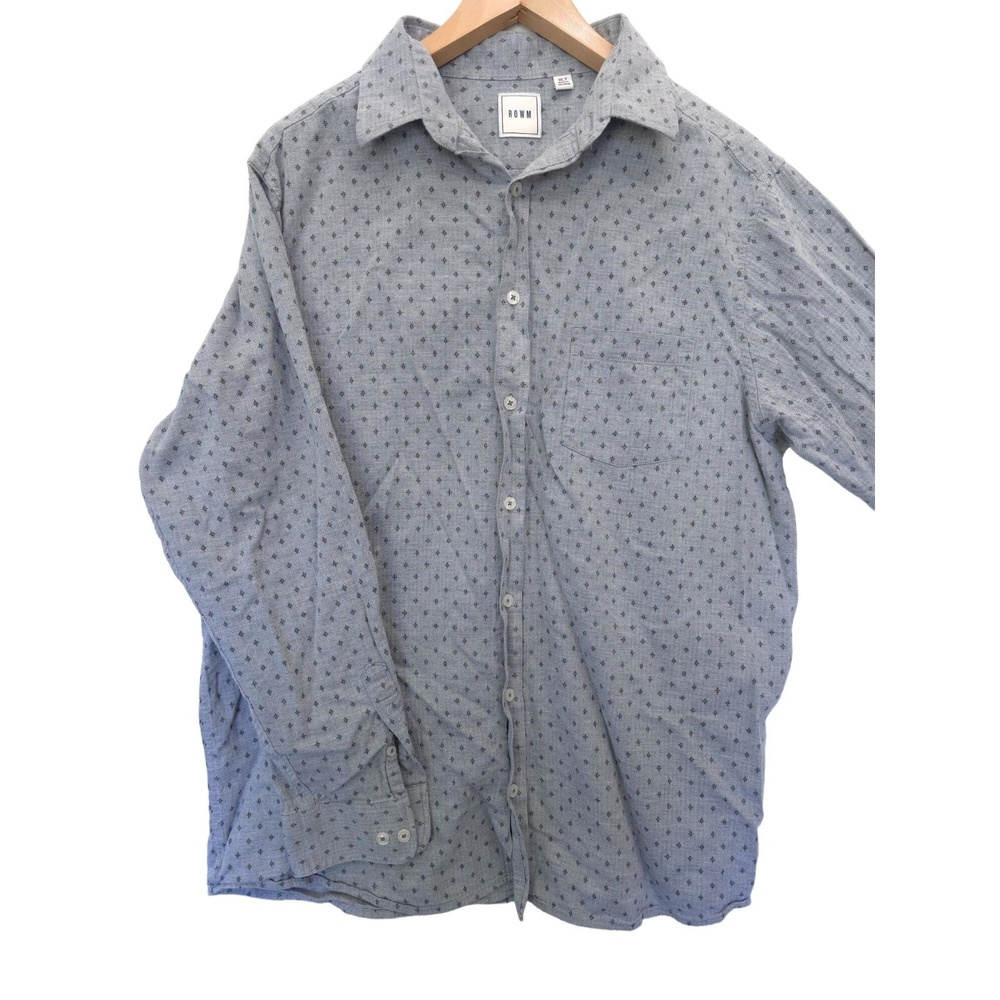 Rowm Mens XLT Light Blue/Grey Long Sleeve Button-Down Shirt 100% Cotton